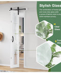 Bifold Barn Door 36x84 Inch Double 18x84 Transparent White Frosted Glass Cross Sliding Door With 40 Inch Hardware Kit Included
