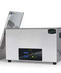 Mntnco 30L Ultrasonic Cleaner With Heating And Deep Clean Mode Touch Control, stainless tank, open lid, display panel.