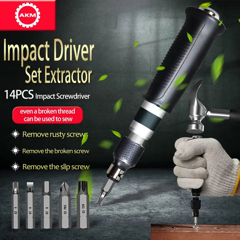 Hand Manual Reversible Impact Driver Set With Extractor And S2 Steel Bits built tough for loosening rusted fasteners or frozen bolts