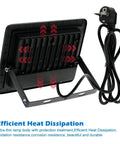 JUDYSSY Led Uv Floodlight 220 back view showing efficient heat dissipation with power cord, IP66 waterproof design.