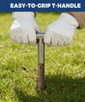 Hands using the 12 Inch Stainless Steel Soil Core Sampler Probe With T Handle Pro Grade Heavy Duty Garden And Farm Soil Testing Tool