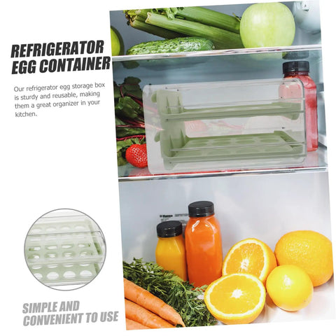 Multi Layer Plastic Egg Cartons That Serve As A Brilliant Fridge Staple keeping eggs secure in a refrigerator with fruits and vegetables.