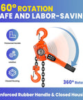 Beefy 6600 Lbs Capacity Lever Chain Hoist With 10 Ft Chain Come Along Double Pawl Brake featuring 360 rotation and rubber handle.