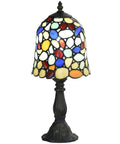 Colorful Cobblestone Tiffany Style Stained Glass Table Lamp With Six Inch Shade, Handcrafted Copper Foil, 15 Inch Tall, Multi Colored Glass, E12 Bulb Not Included, Perfect For Living Room Or Bedroom Ambiance