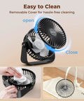 USB Desk Fan Portable Mini Personal Fan with 360 Degree Head, washable cover shown removed for cleaning.