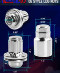 Solid M14 X 1.5 Wheel Lock Lug Nuts With Anti Theft Key Sockets showing three chrome lug nuts with dimension markings.