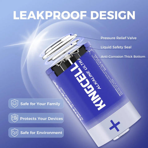Tough As Nails Size C Alkaline Batteries 8 Pack 1 5 Volt Slick Leakproof Design features pressure relief valve and liquid safety seal.