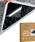 12 Piece Rug Tape Non Slip Rug End Grippers Double Sided Carpet Corner Tape Gripper Pads Non Slip Carpet Stickers For Hardwood Floors And Tiles Triangle Design For Maximum Grip with packaging
