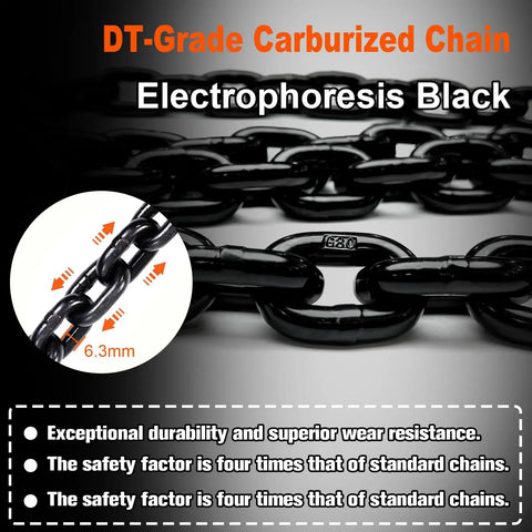 DT grade carburized double chain close-up for Beefy Electric Chain Hoist 2200 Lb Lift, 110V Single Phase Overhead Crane
