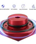 Red 6061 aluminum CNC-machined Eliminator Trolling Motor Prop Nut for Minn Kota GFEL MK BK DP 80 101 112, shown with features