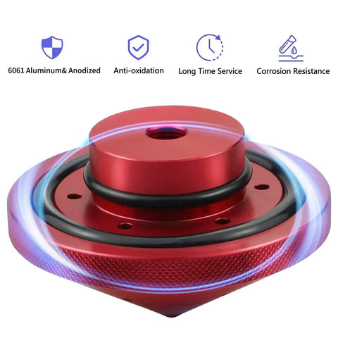 Red 6061 aluminum CNC-machined Eliminator Trolling Motor Prop Nut for Minn Kota GFEL MK BK DP 80 101 112, shown with features