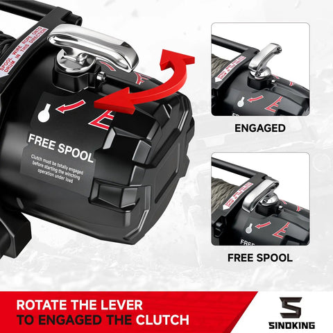 13500 Lb Beefy Electric Winch For Jeeps Trucks SUVs And Boats With 12V Power 80 Ft Synthetic Rope Waterproof Towing Winch Wireless And Wired Remote Heavy Duty Off Road Recovery free spool clutch lever engaged