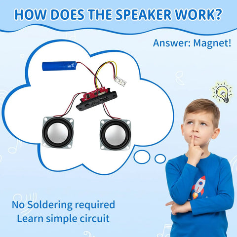 Bluetooth Speaker Kit For Beginners Build Your Own Dual Speaker With RGB Music Sync Lights, kid pondering speaker circuit diagram