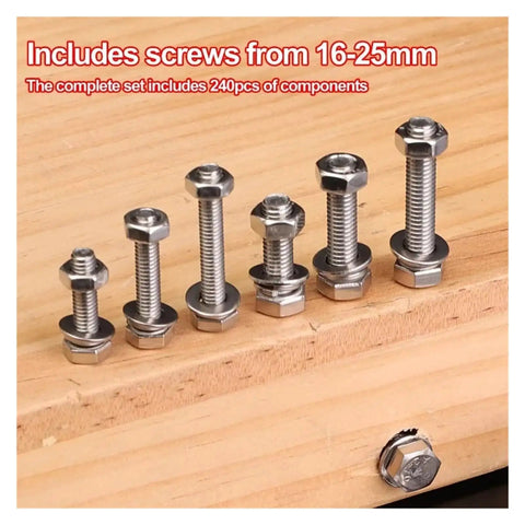 Stainless Steel Hex Head Screws Nuts And Washers Set For DIY Enthusiasts Full Hardware Assortment Kit With Multiple Sizes