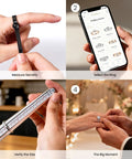 Pro Grade Ring Sizer Tool Set For Jewelry Making, Silvery Metal Ring Size Gauge Kit With Finger Size Mandrel in use steps
