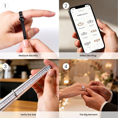 Pro Grade Ring Sizer Tool Set For Jewelry Making, Silvery Metal Ring Size Gauge Kit With Finger Size Mandrel in use steps