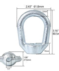 Heavy Duty Built Tough Half Inch 13 Bail Tap Thread Eye Nut UNC Standard Lifting Ring Eye Nut Hot Dipped Galvanized Drop Forged Carbon Steel Fastener Four Pack Zadery with dimensions.