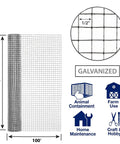 Heavy Duty Galvanized Welded Wire Cloth Roll 36 Inch Wide By 100 Feet Long One Half Inch Mesh 19 Gauge Fencing diagram