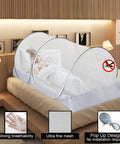 Foldable Mosquito Net Tent For Bed And Travel, Pop Up Portable Bug Net With Large Side Zipper on bed, easy setup