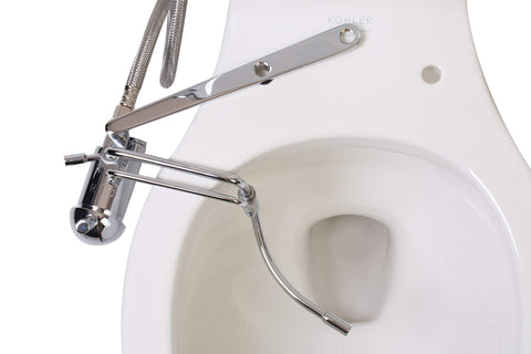 All Metal Bidet Attachment With Chromed Finish Easy Under Thirty Minute Install Adjustable Seven Hole Spray Head One Hand Joystick Control For Hot And Cold Water Mixer 2015 Upgrade For DIY Homeowners installed on toilet