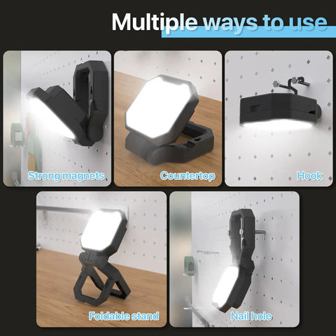 Two Pack Rechargeable Work Light 40W With Magnetic Base And Folding Hook Up To 2000lm Per Light Daylight 6500K in use