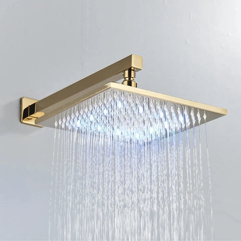 Gold Shower System With 10 Inch Brass Rain Shower Head And Handheld, wall mounted with LED rain experience