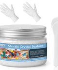 Front view of White Mosaic Crystal Grout 200G No Water Needed Direct Caulking For Mosaics Tile Tools Quick Dry Sealant Jar with tools
