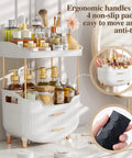 Four Tier White Makeup Organizer With Sleek Gold Handles Is A Total Game Changer For Bathroom Counter Storage Keeps Cosmetics Tidy Effortlessly And Never Misses The Mark, showcasing ergonomic handles and non-slip pads.