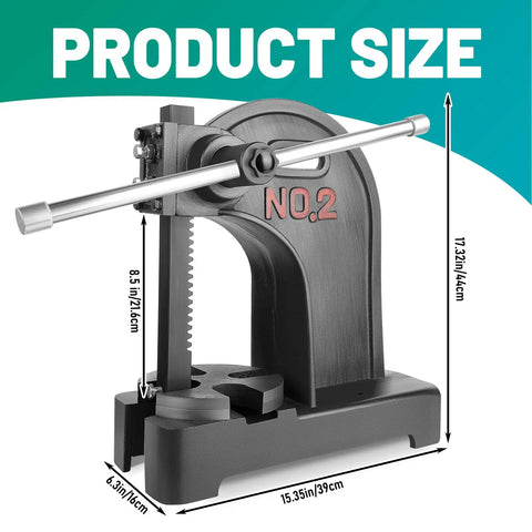 Rock Solid 2 Ton Arbor Press Built With Heavy Duty Cast Iron And A Five Point Nine Inch Stroke Perfect For Crushing Through Leather Stamping Metal Bending And Fast Riveting Custom Crafts