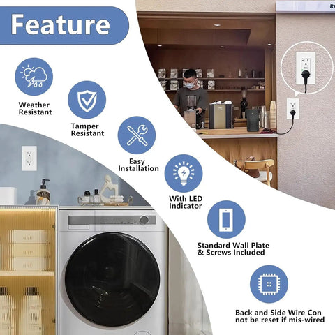 Hella Weather Resistant 20 Amp GFCI Outlet With Bright LED Indicator Plus Rugged Outdoor GFI Receptacle featuring wall installation and features.