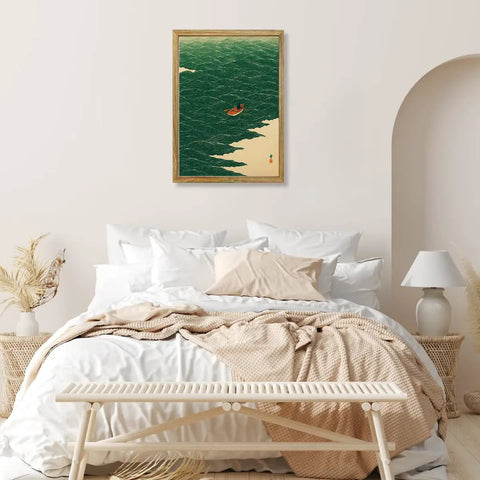 Ocean Rowing Boat Canvas Print Dope Framed Wall Art For Living Room Minimalist Aesthetic Modern Home Decor 24x36 Inches
