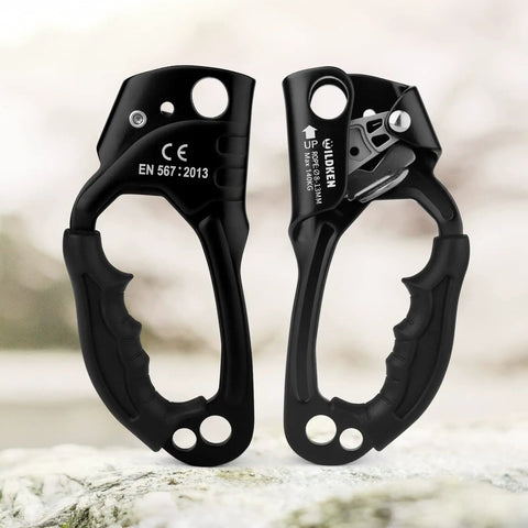 Go-To Climbing Hand Ascender For 8-13mm Rope Left Or Right Hand Durable Aluminum Mountaineering Gear Tool, black aluminum finish.
