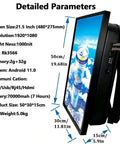 Rolling Out In Style With This Badass Portable Digital Backpack Featuring A Slick 21 Inch Sunlight Readable Lcd Billboard Usb And Wifi Casting To Turn Heads And Amp Up Your Street Marketing with detailed specs showing size and features.
