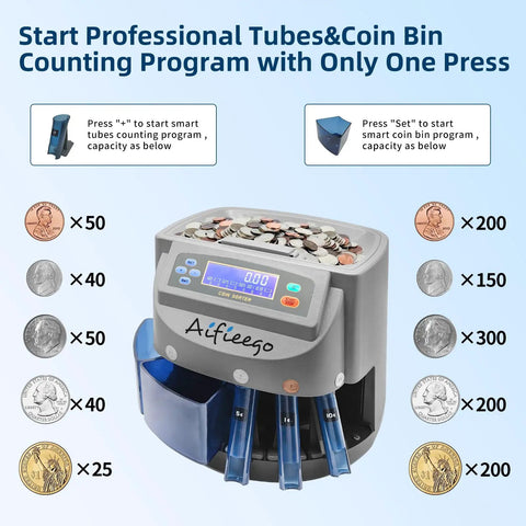 Efficient Coin Counter And Sorter Machine With 48 Coin Wrappers And Change Roller Dual Tube And Bin Smart Modes For Fast Easy Money Sorting And Counting with display and coin slots