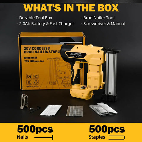 Versatile Two In One Cordless Brad Nailer And Narrow Crown Stapler Compatible With Dewalt 20v Batteries 18 Gauge Electric Nail Gun Kit With 1000 Fasteners A Heavy Duty Hustler Built For Woodworking And Diy Projects