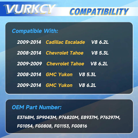 Compatibility chart for Electric Fuel Pump Module With Pressure Sensor For GM Tahoe Yukon And Escalade 2008-2014 V8 5.3L 6.2L