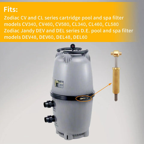 Heavy Duty Pool Filter Clamp Ring Knob Assembly displayed with Zodiac pool filter housing and threaded rod, durable and easy fit.