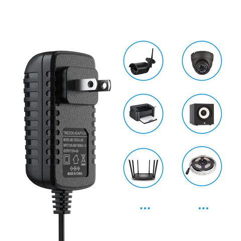 12V 2A Power Adapter For LED Strips And Small Electronics AC To DC Wall Plug With 2.1mm By 5.5mm Connector 8 Foot Cord