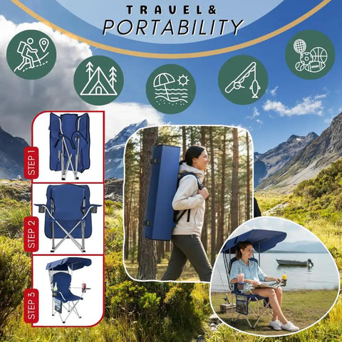 Portable Folding Camping Chair With Detachable Canopy Shade For Outdoors Beach And Lawn, Durable Weather Resistant 600D Oxford Cloth in use