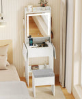 Girls 20 Inch Vanity Desk With Lighted Mirror And Charging Station, space-saving makeup table in white with stool, in bedroom setting