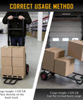 Demonstration of Beefy Heavy Duty Hand Truck With 600 Lb Capacity Steel Construction Two Wheel Dolly for varying cargo weights.