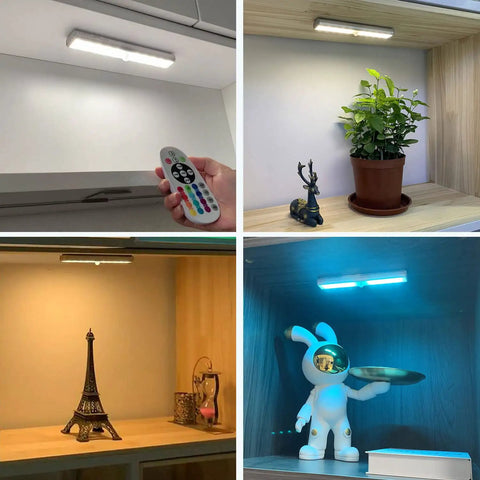 Under Cabinet Lighting 48 LED Wireless Rechargeable Light Bar With Remote, 15 Color Changing RGB And Dimmable White Modes, No Wiring Needed, Perfect For Kitchen Counter, Closet, Hallway, Display Shelf, And Stairs