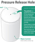 Image of an alcohol wipes canister showing the pressure release hole under the foil seal. Alcohol Wipes For Electronics With 70 Percent Isopropyl Alcohol.