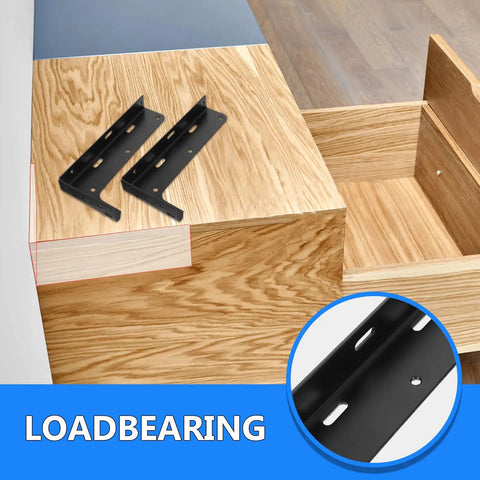 Beefy Built Two Piece L Shaped Steel Floating Shelf Brackets Hidden Wall Mount Support Black Finish Thickened Stable Structure