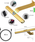 Wireless Picture Light Battery Powered And Rechargeable With Remote, gold metal, 13-inch, charging options shown, USB cable included