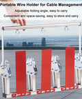 Pro Grade Stainless Steel Wire Spool Dispenser For Tough Cable Management and Rust Resistant Cord Organization with adjustable folding angle.