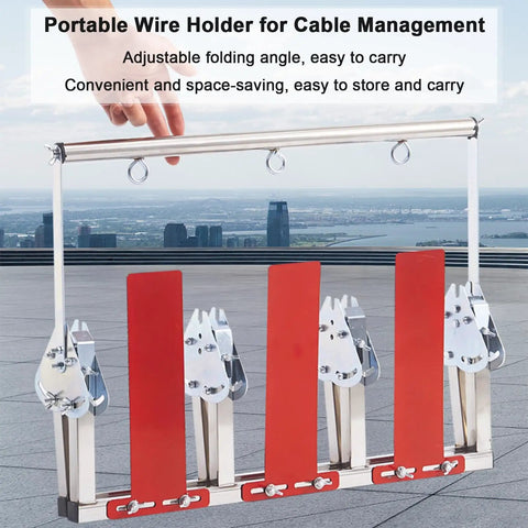 Pro Grade Stainless Steel Wire Spool Dispenser For Tough Cable Management and Rust Resistant Cord Organization with adjustable folding angle.