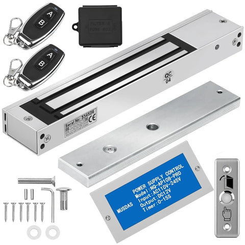 Outswinging 600 Lb Magnetic Door Lock Kit With Two Remotes Built In Alarm Tone High Strength Aluminum Construction