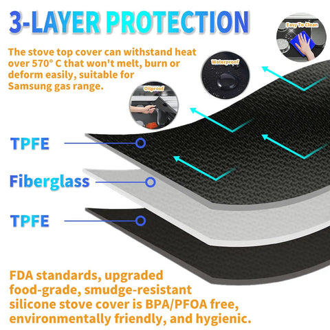3-layer stove cover set for gas range protectors with nonstick fiberglass design for Samsung stoves.