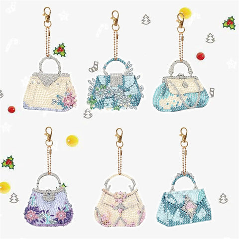 Six Piece Double Sided Diamond Painting Keychain Kit Set For Beginners And Adults, DIY diamond art ornament keychains
